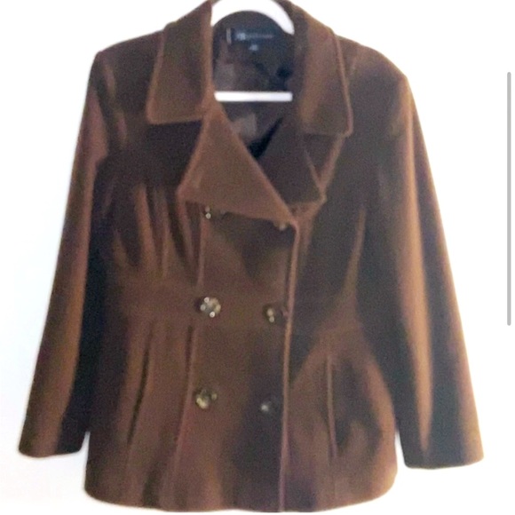 Anne Klein Jackets & Blazers - Anne Klein AK chocolate brown double breasted Tourtise button peacoat SZ M